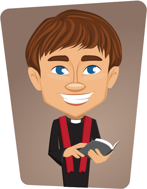 Smiling Cartoon Priest Holding Book