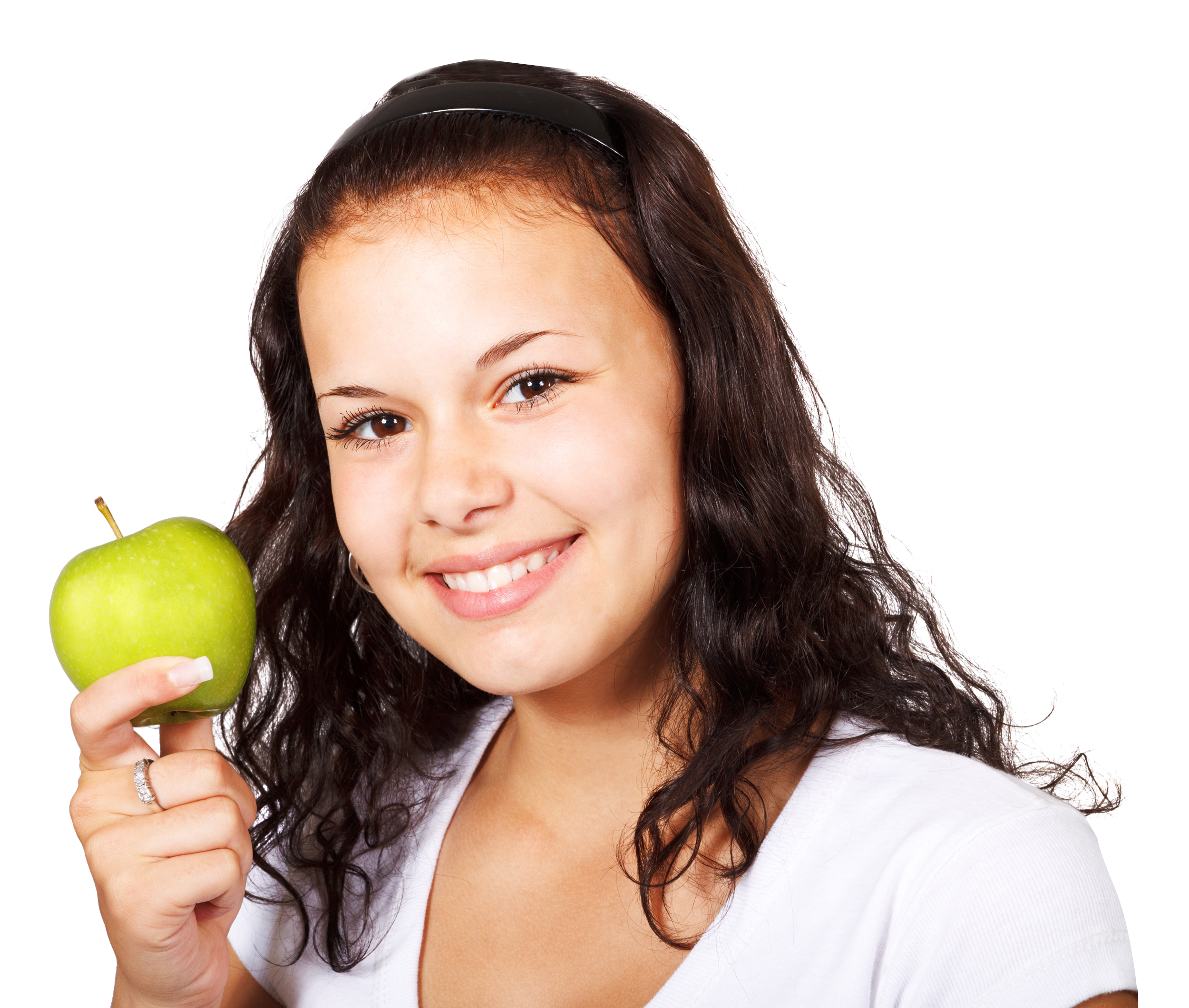 Smiling Girl Holding Green Apple