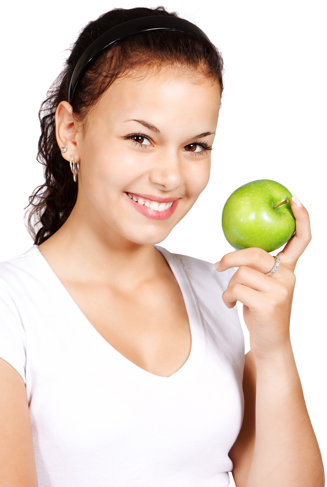 Smiling Girl Holding Green Apple