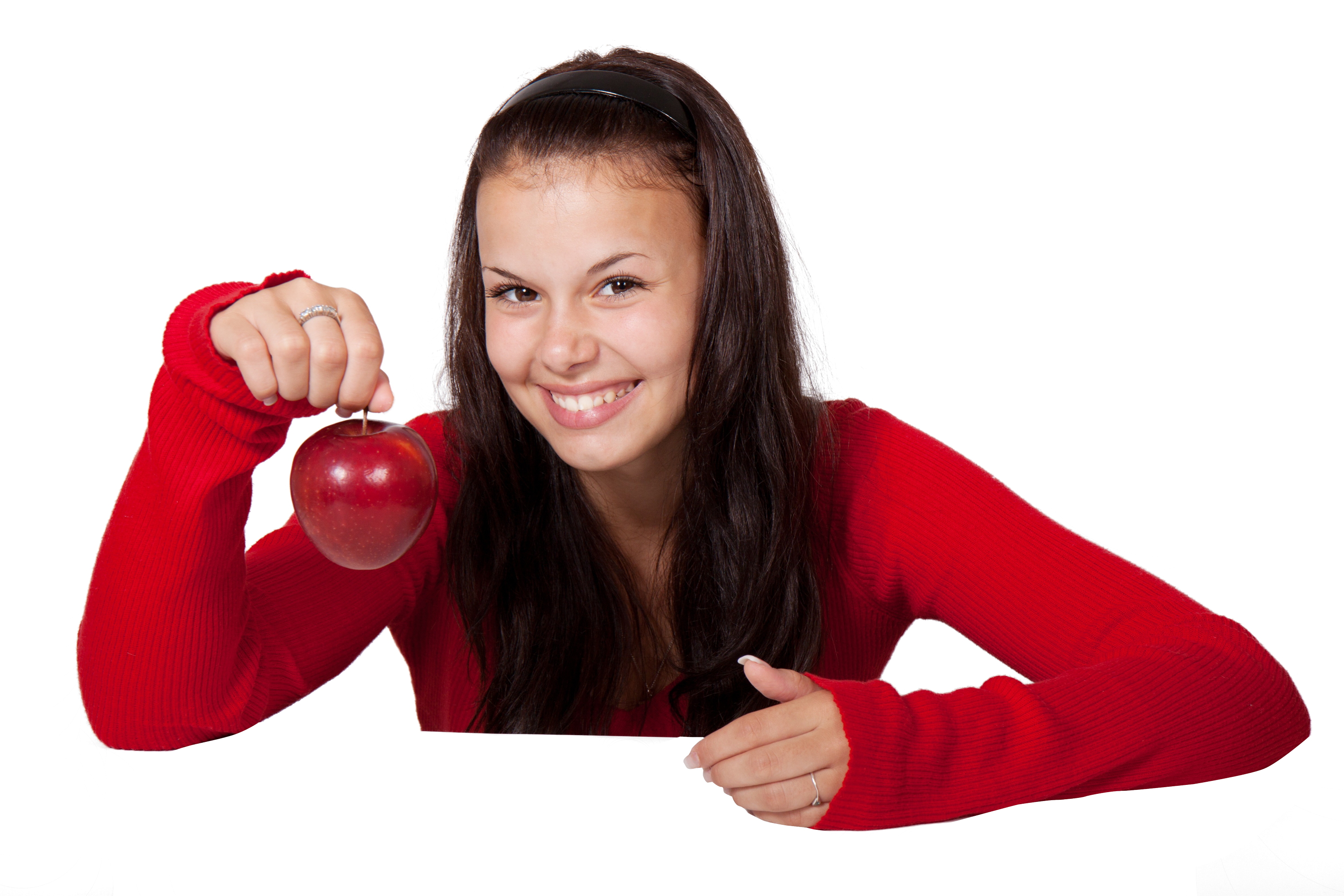 Smiling Girl Holding Red Apple