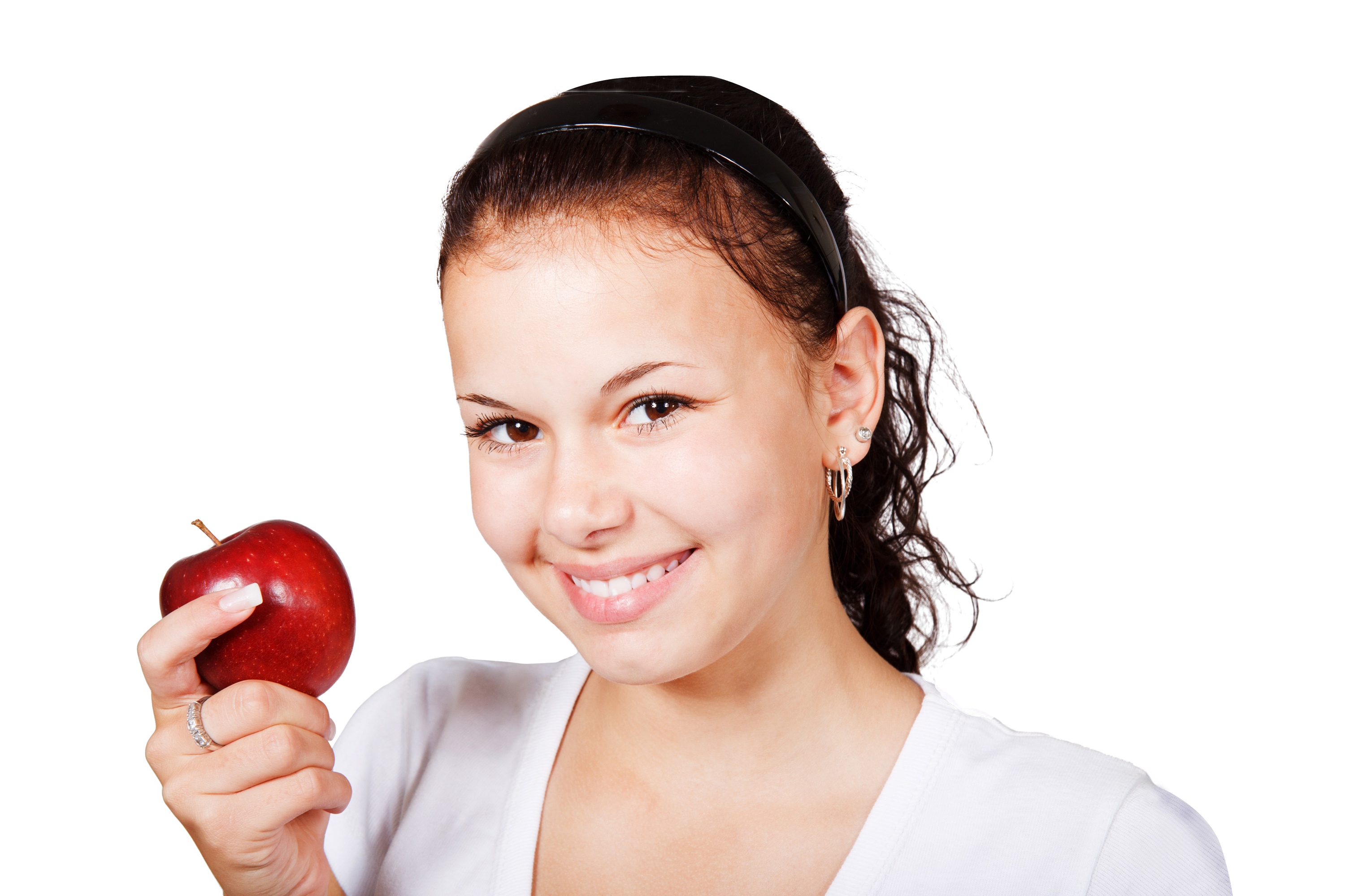 Smiling Girl Holding Red Apple