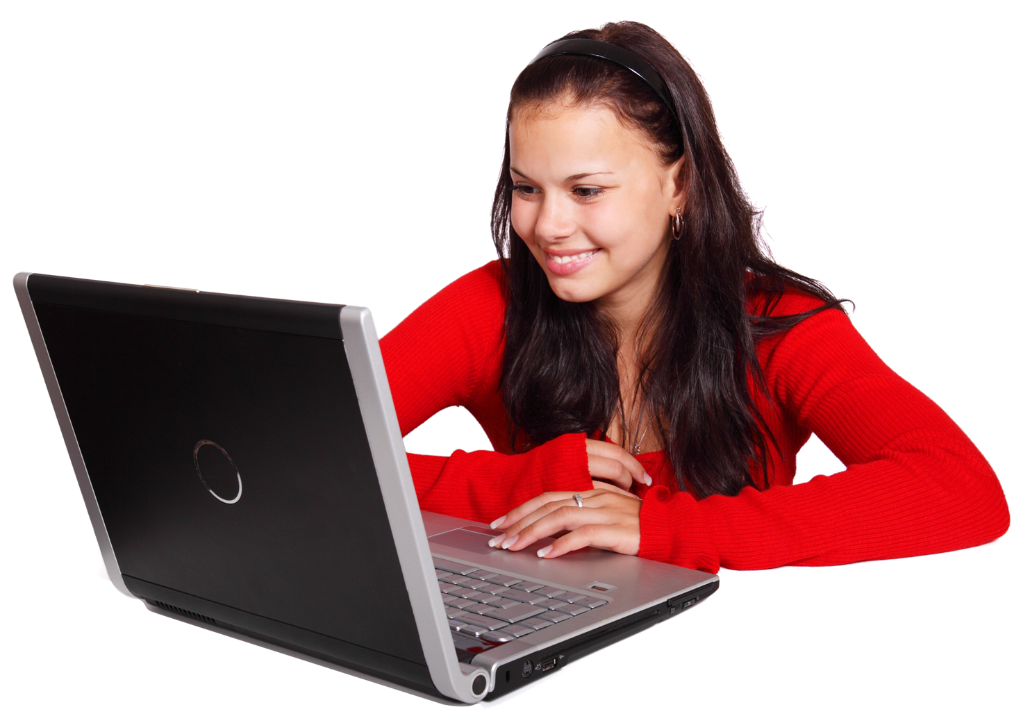 Smiling Girl Using Laptop