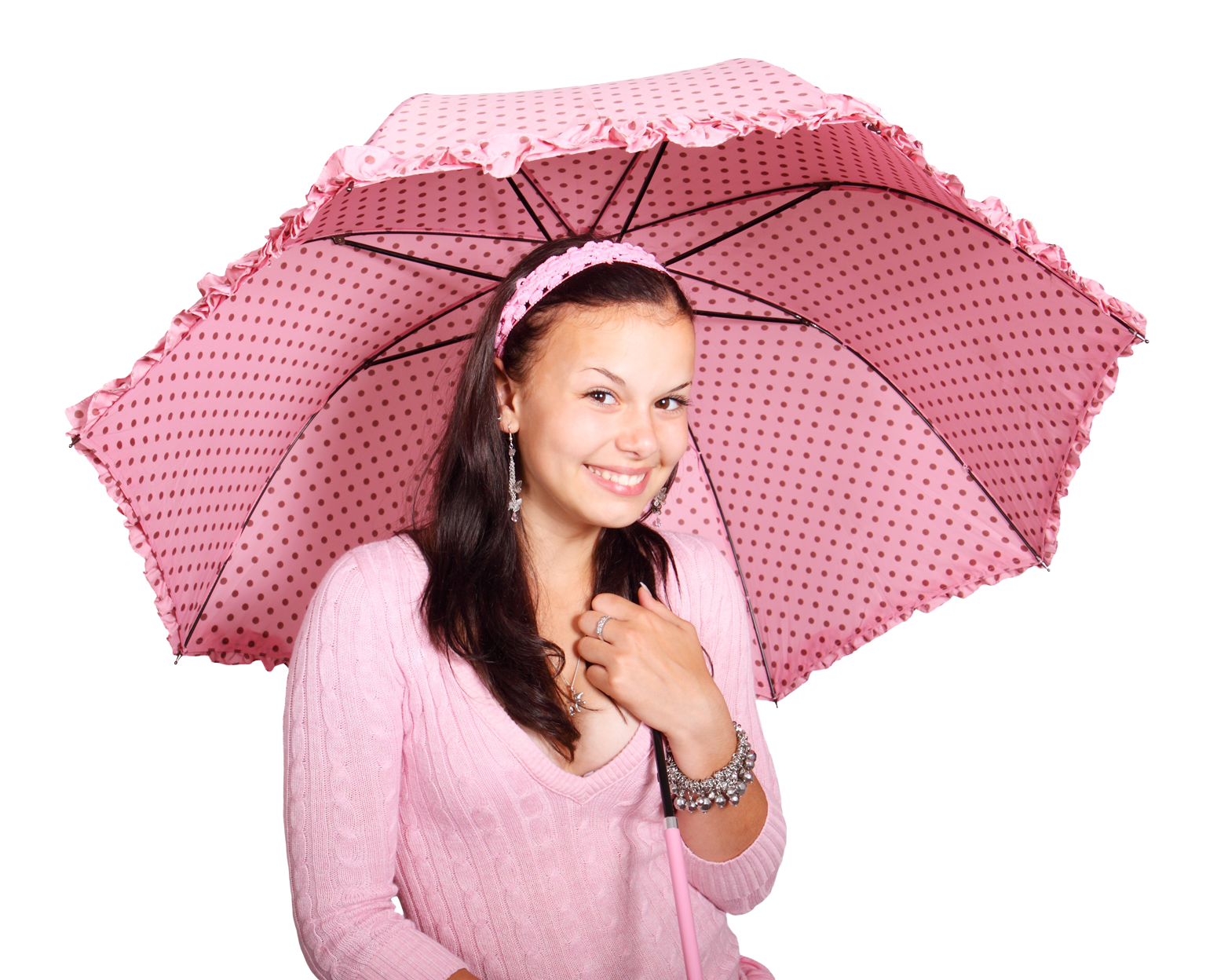 Smiling Girlwith Pink Umbrella