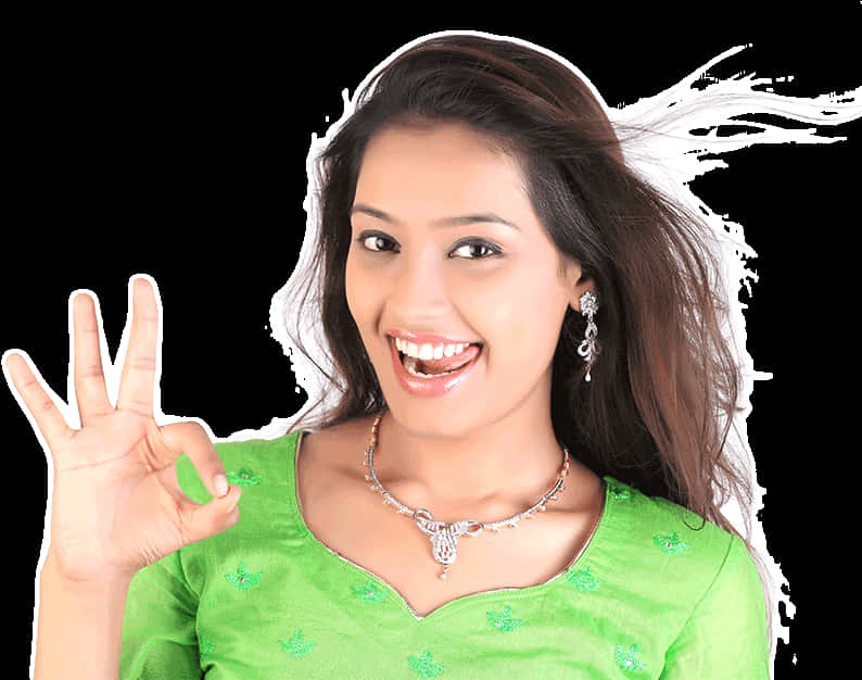 Smiling Indian Girl Giving Okay Sign