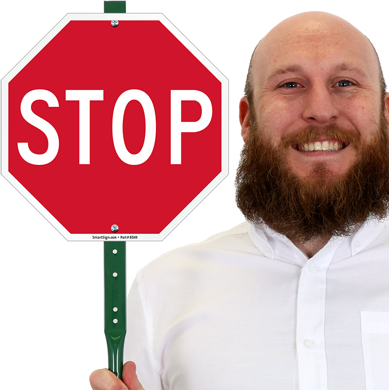 Smiling Man Holding Stop Sign