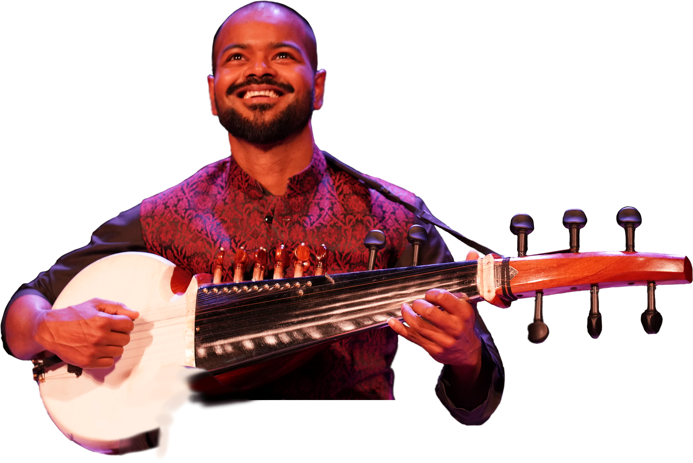 Smiling Musician Playing Sarod