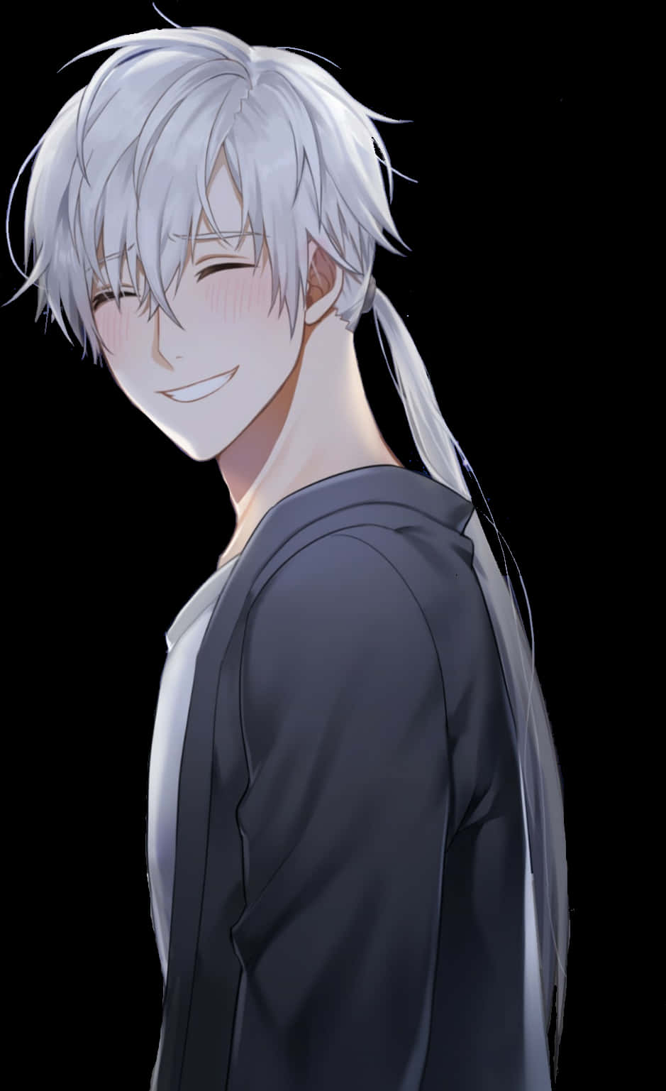 Smiling Silver Haired Anime Boy