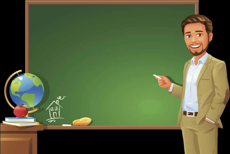 Smiling Teacher In Classroom Illustration