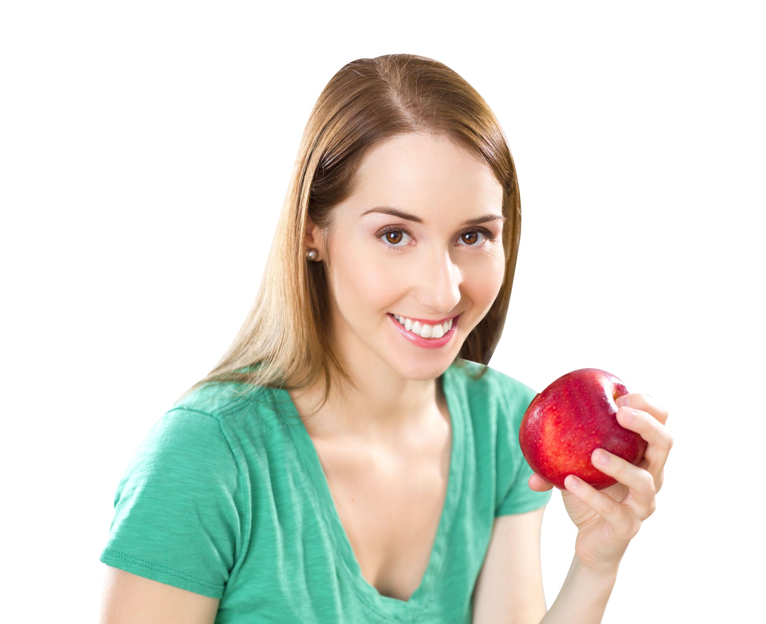 Smiling Woman Holding Apple