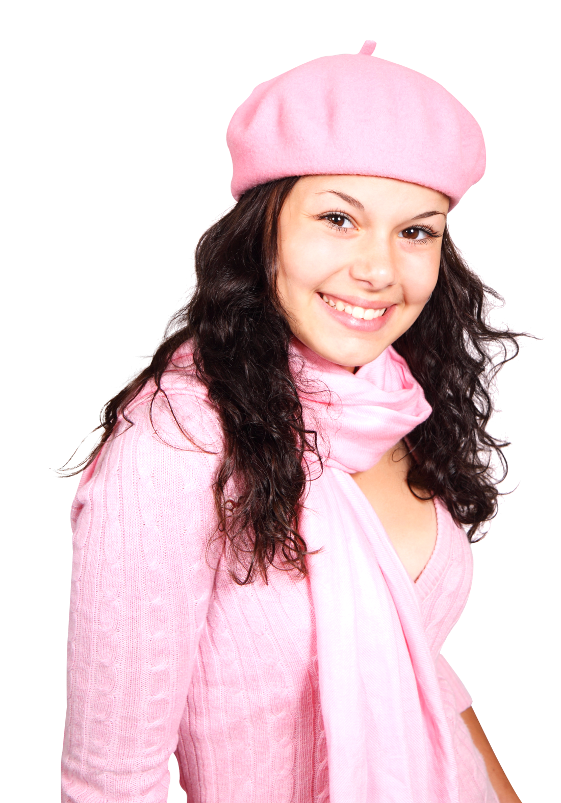 Smiling Womanin Pink Beretand Scarf