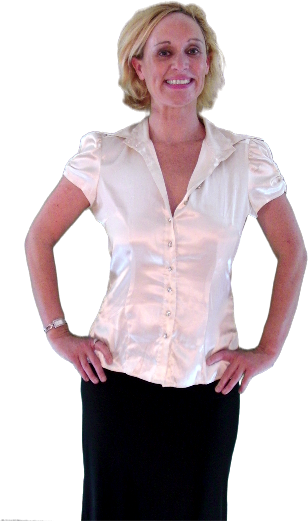 Smiling Womanin Satin Blouse