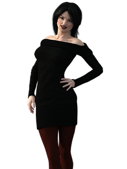 Smiling3 D Model Girlin Black Dress