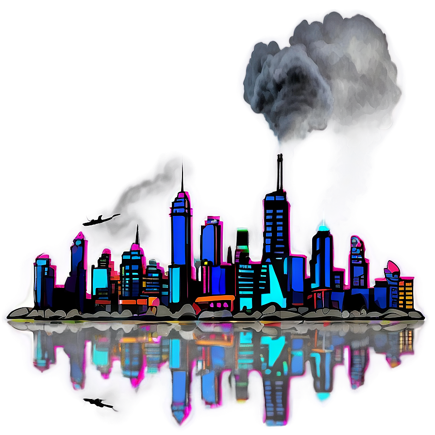 Smokey City Skyline Png Khv97