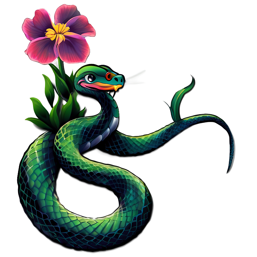 Snake Tattoo With Flowers Png 36