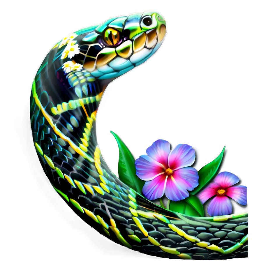 Snake Tattoo With Flowers Png Lhu