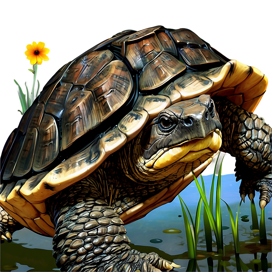 Snapping Turtle In Habitat Illustration Png Clw31