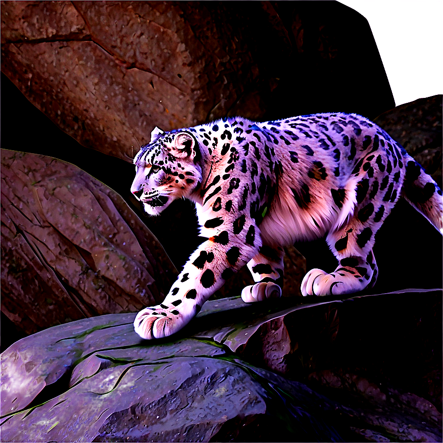 Snow Leopard Climbing Rocks Png 11