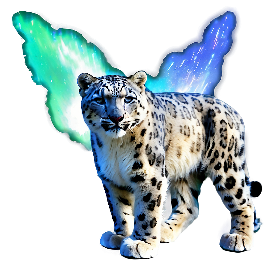 Snow Leopard With Northern Lights Png 87