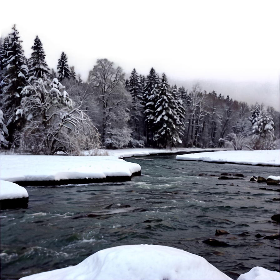 Snowfall Over River Png 06122024