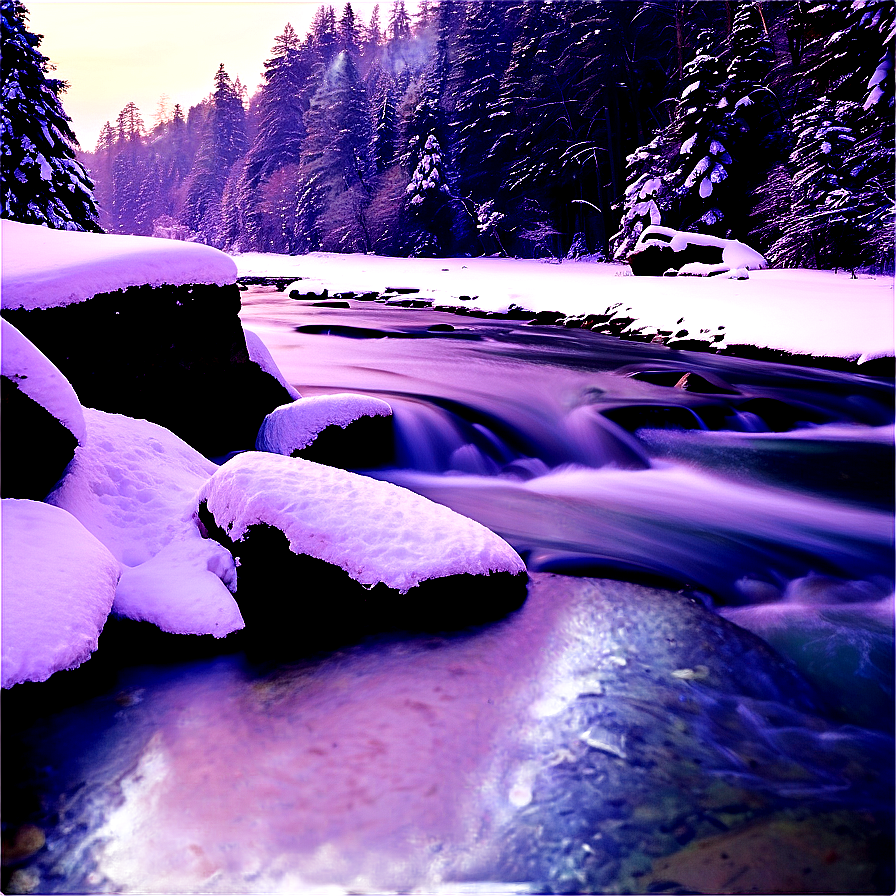 Snowfall Over River Png 06122024