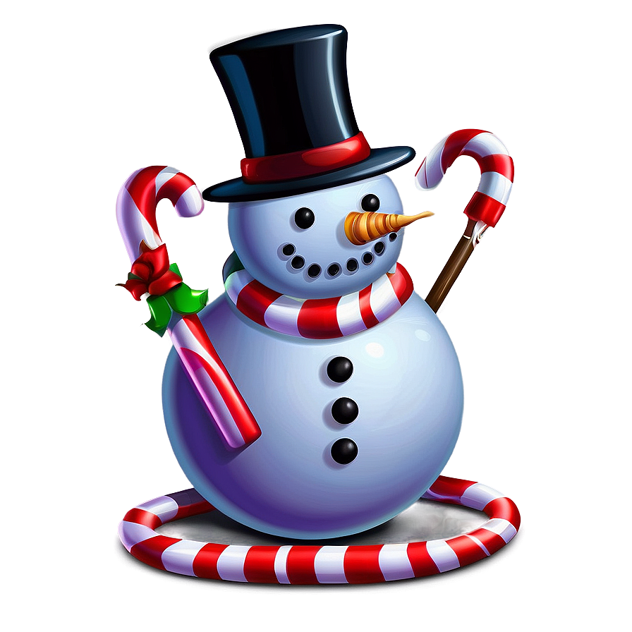 Snowman With Candy Cane Png Fcn