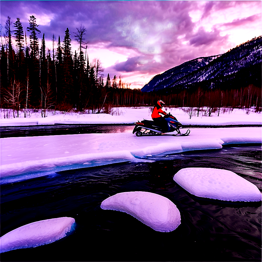 Snowmobile Crossing Frozen River Png 99