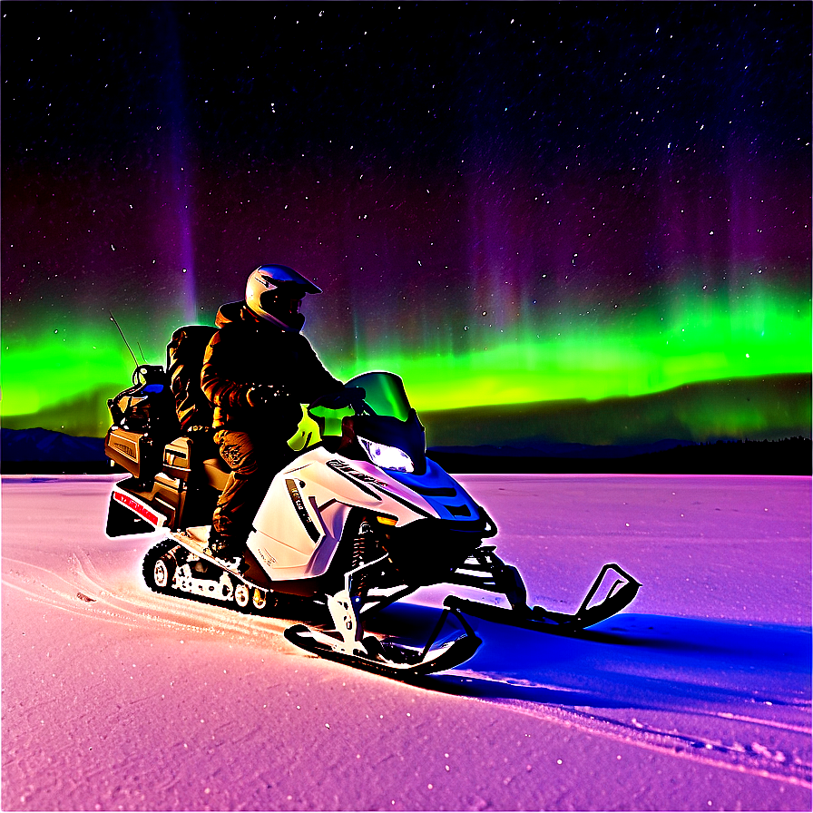 Snowmobile Under Northern Lights Png 06252024