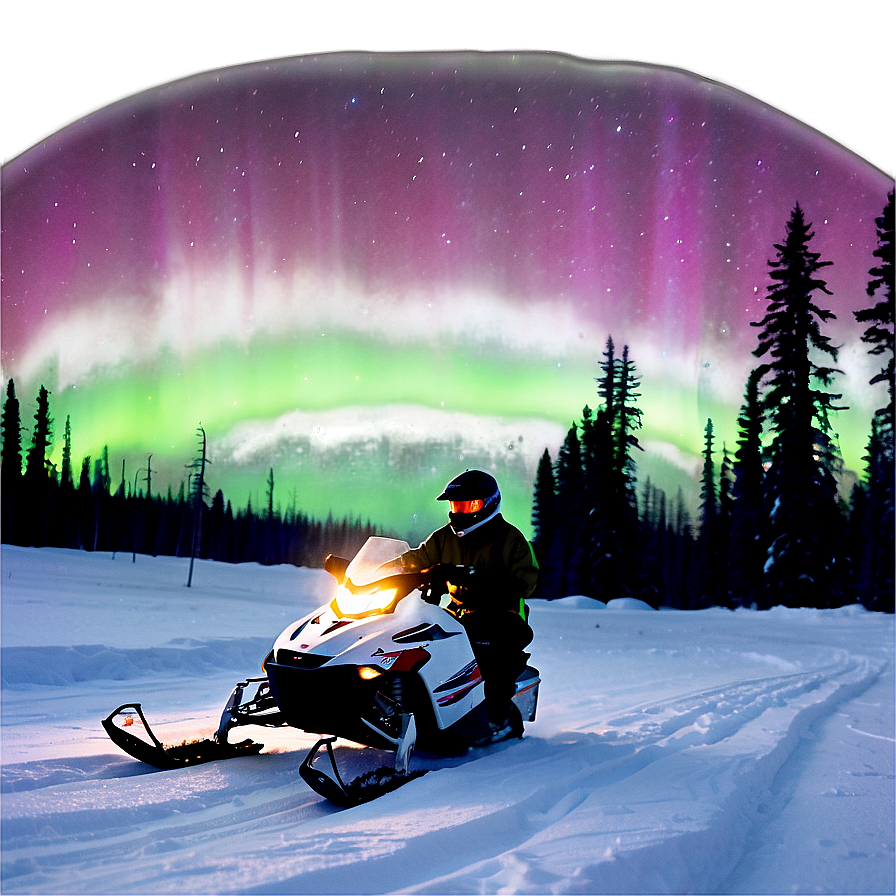 Snowmobile Under Northern Lights Png Kfm81