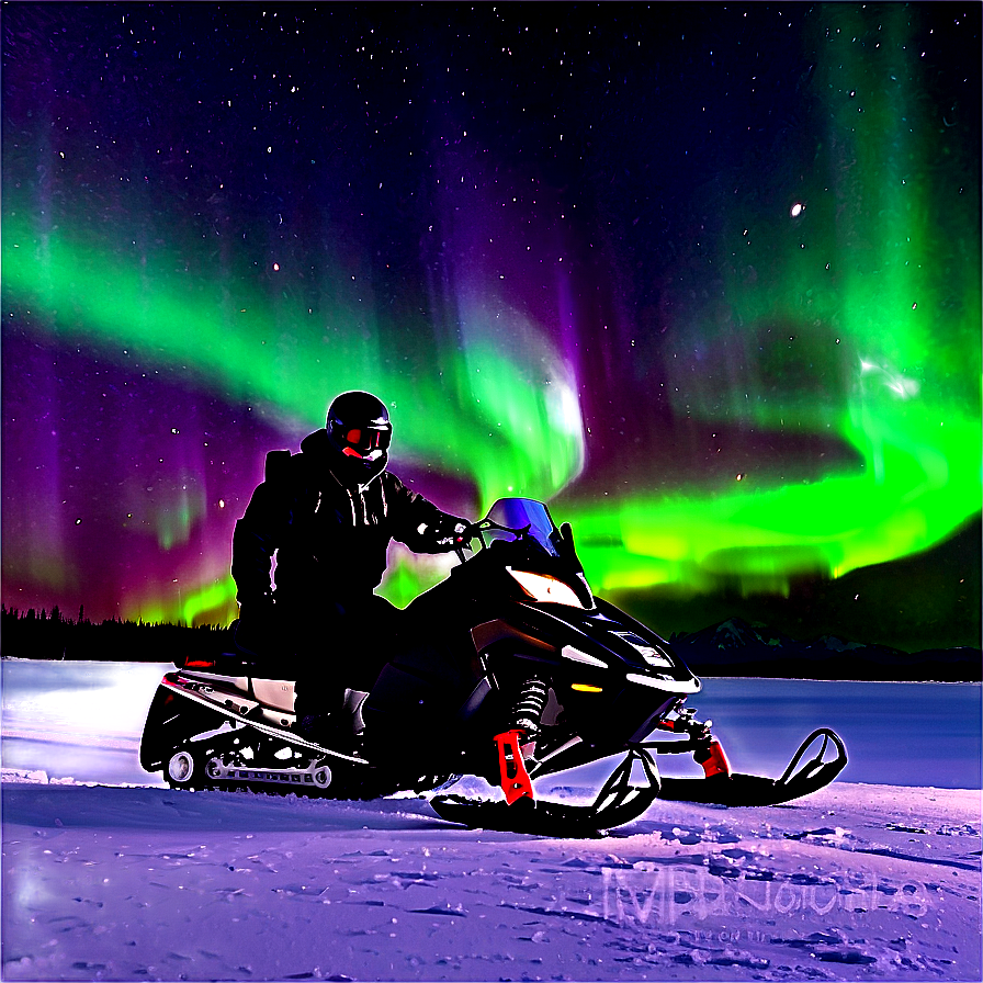 Snowmobile Under Northern Lights Png Xfb98