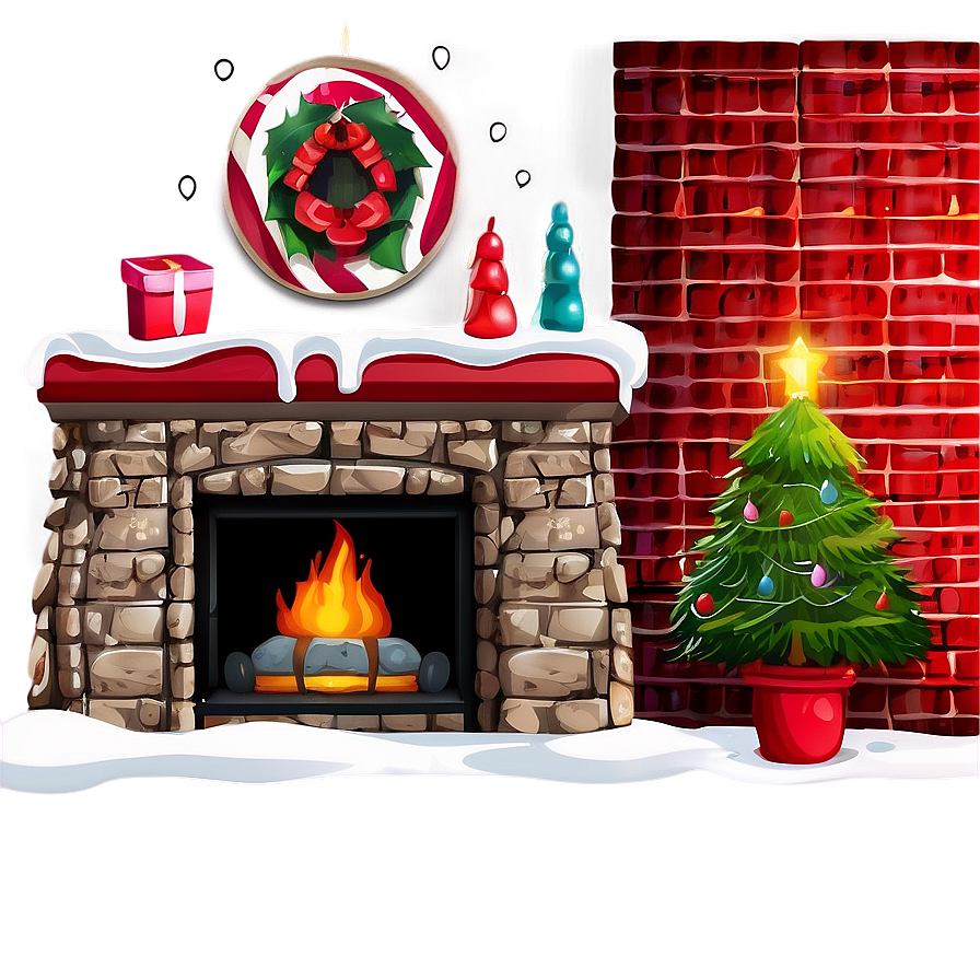 Snowy Christmas Fireplace Hearth Png Seg2