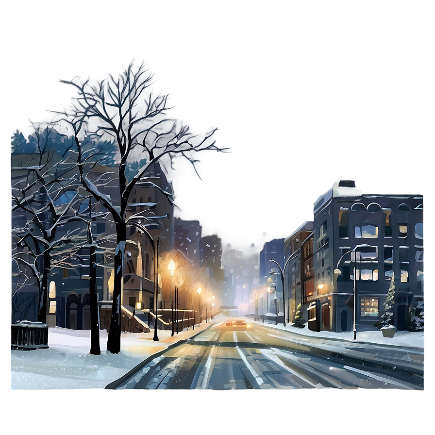 Snowy City Streets Night Png Kvr