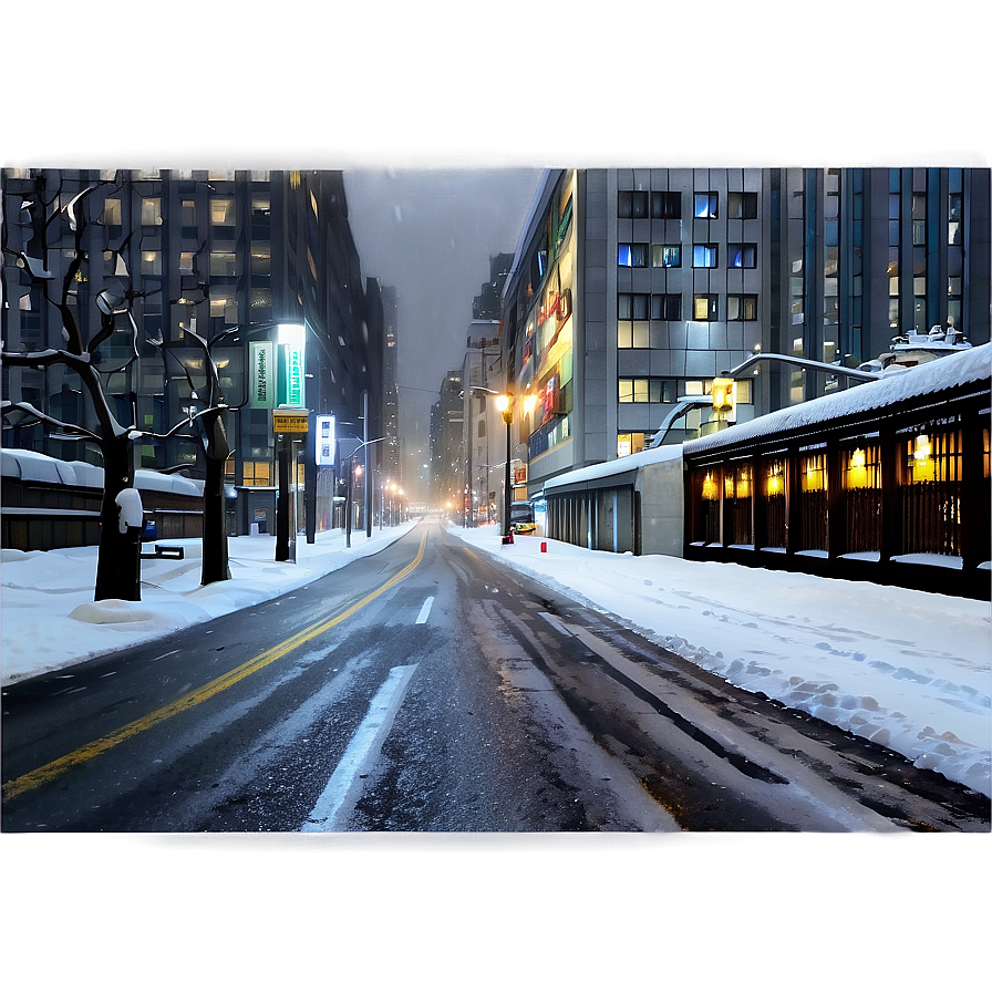 Snowy City Streets Night Png Pey37