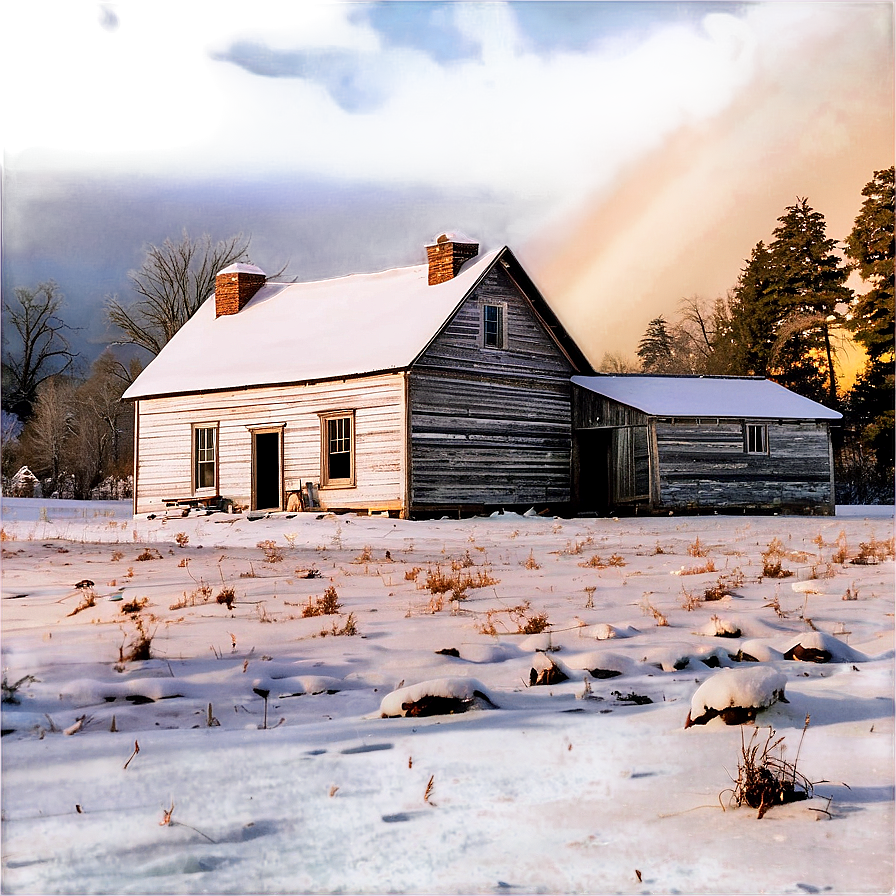 Snowy Farmhouse Morning Png Ixn7