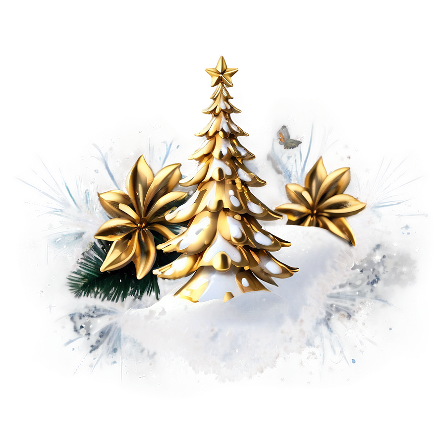 Snowy Gold Christmas Tree Magic Png Psf45