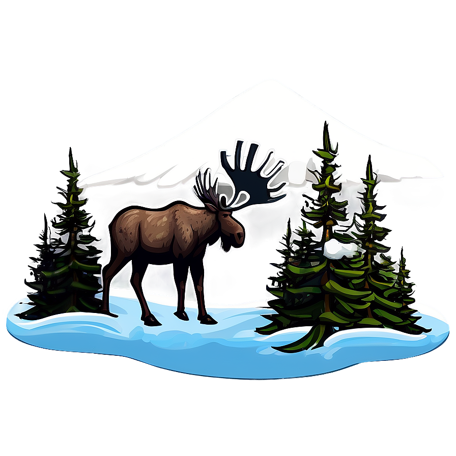 Snowy Mountain With Moose Png 5