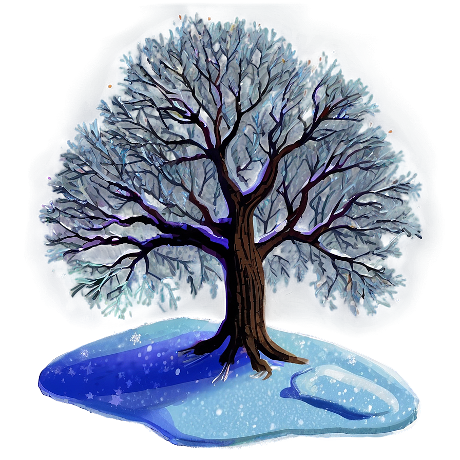 Snowy Tree At Night Png Hwh