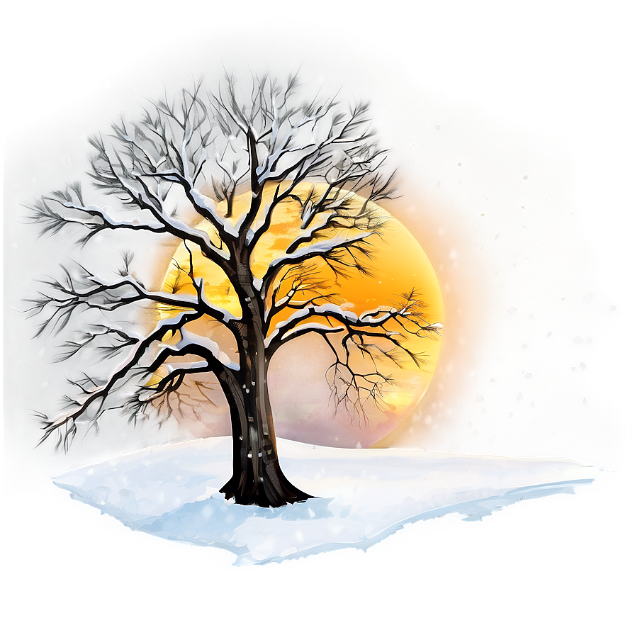 Snowy Tree Sunset Png Qfl62