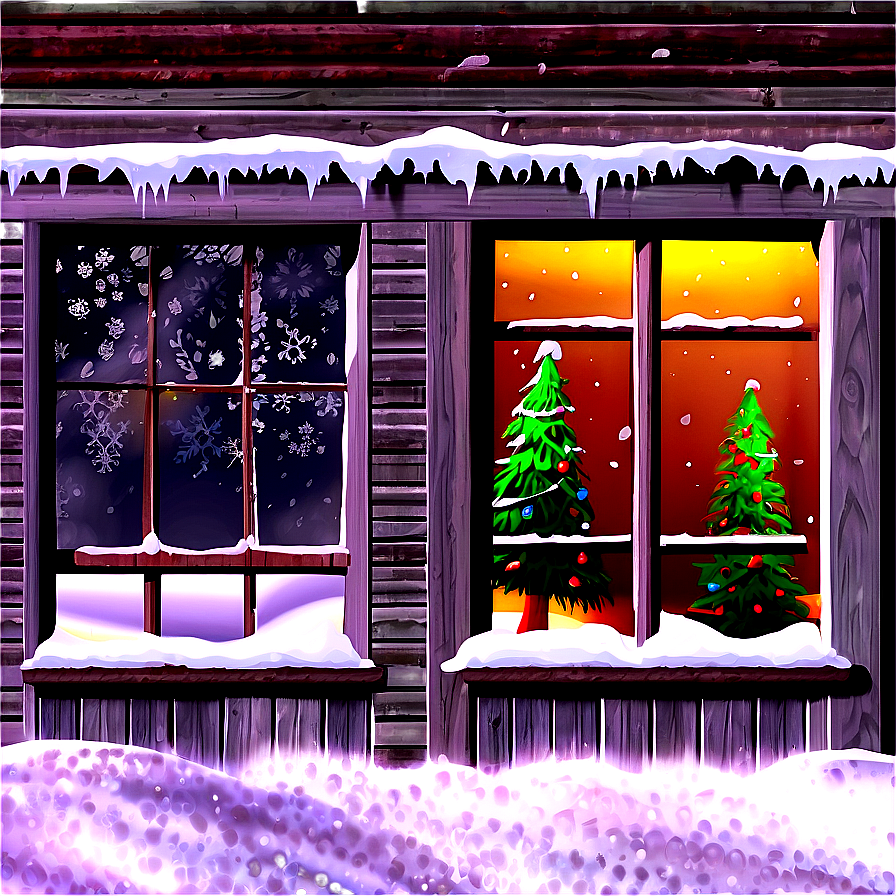 Snowy Window Christmas Scene Png Esf