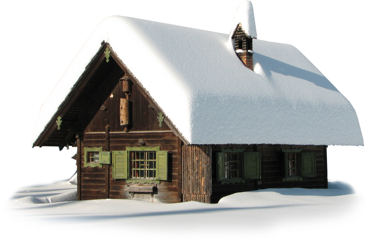 Snowy Wooden Cabin Winter Scene