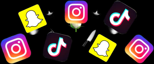 Social Media Icons Floating Black Background