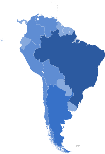 South America Blue Gradient Map