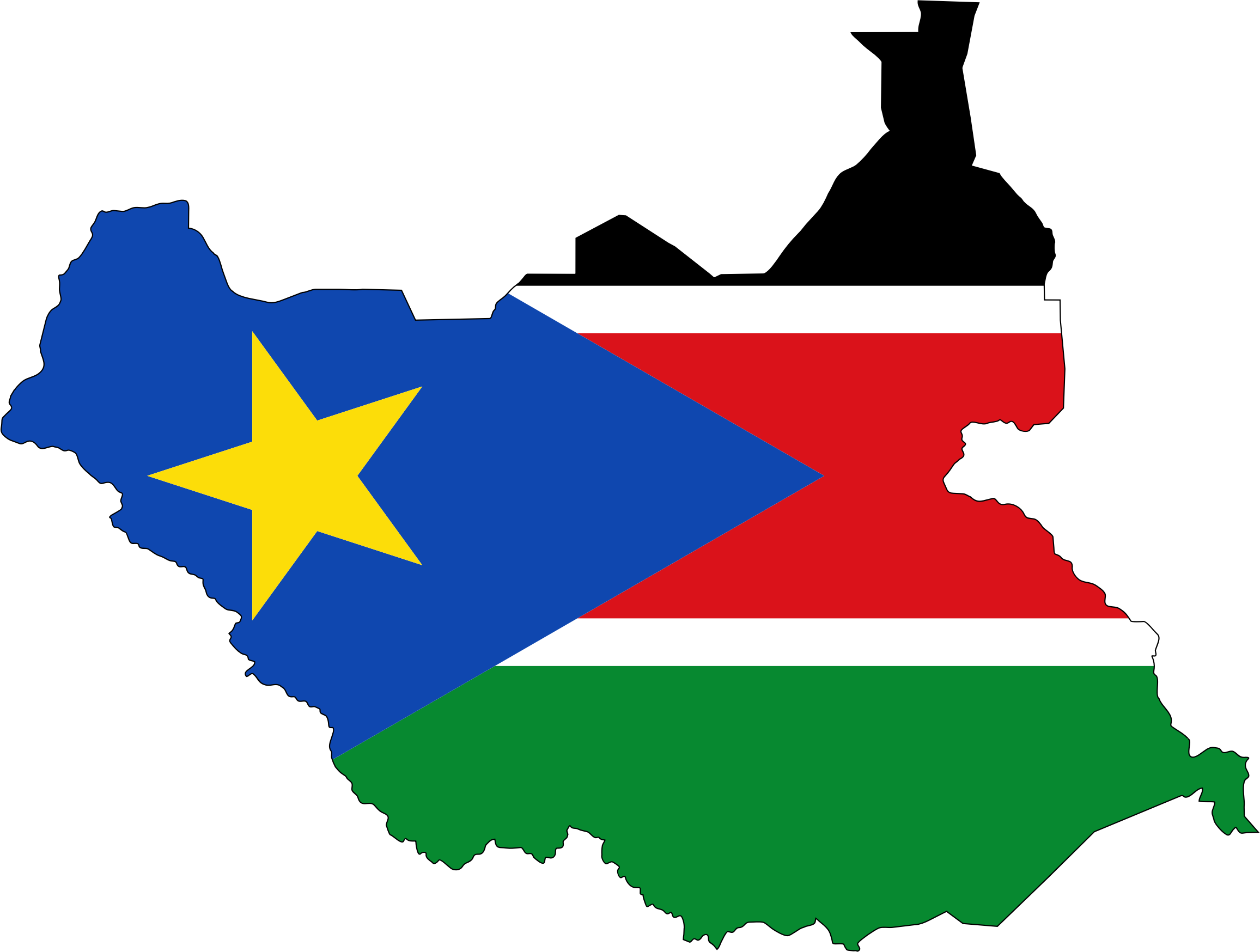 South Sudan Map Outlinedwith Flag