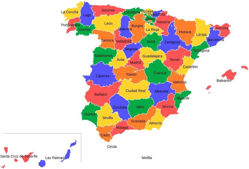 Spain Political Map Colorful Provinces