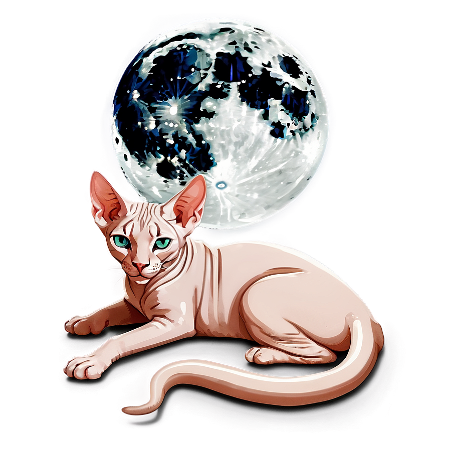 Sphynx Cat And Full Moon Night Png 31