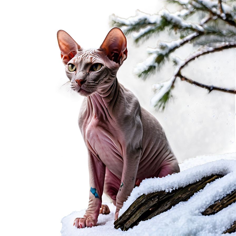 Sphynx Cat In Snowy Winter Wonderland Png Oyg98