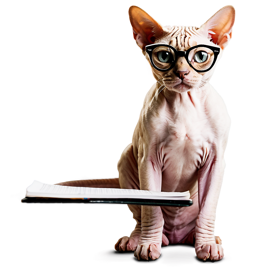 Sphynx Cat With Glasses Studying Png Ejt70