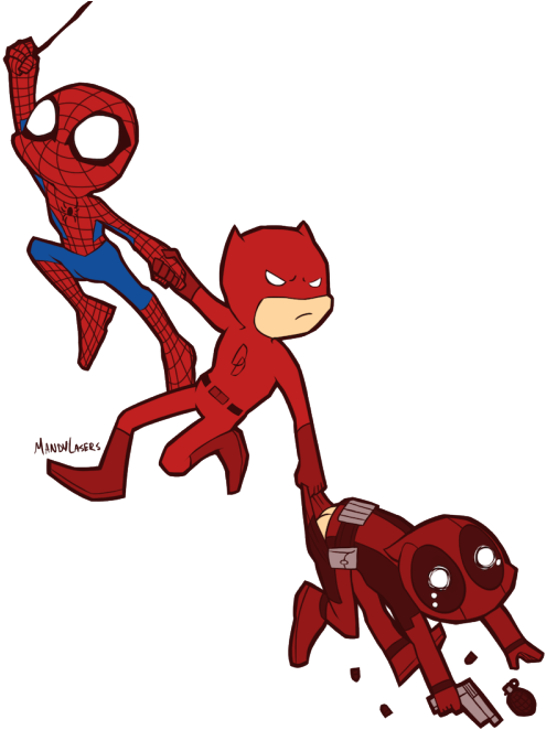 Spiderman Daredevil Deadpool Cartoon Crossover