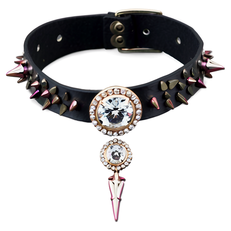 Spiked Choker With Rhinestone Detail Png Hai