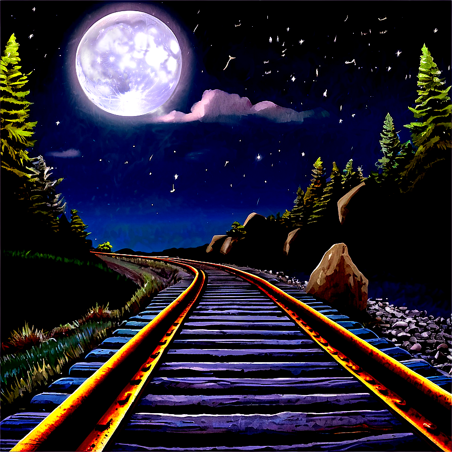 Spooky Nighttime Railroad Tracks Png 94