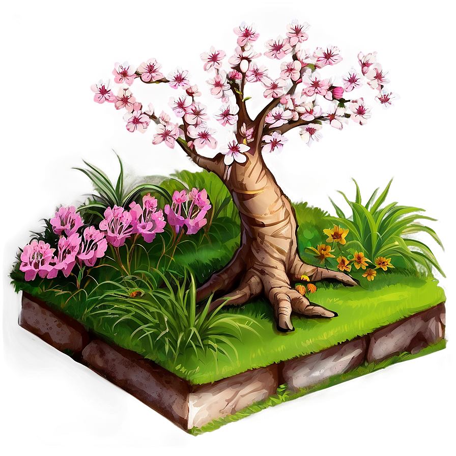 Spring Blossom Garden Landscape Png Iro